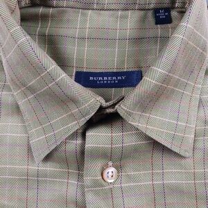 Burberry London Mens Medium USA Made Plaid Long Sleeve Button Up Tan Brown Shirt